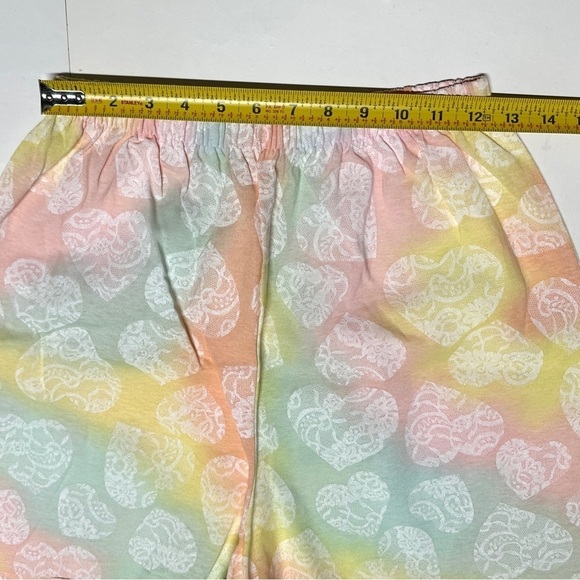 Vintage NWT Tee Shorts Set Pastel Watercolor Lace Hearts Cotton Blend USA Medium - Picture 10 of 15